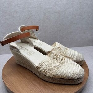 Picon Crochet Espadrille Wedge Sandals Size 40 9 Cream Ankle Strap Boho Summer